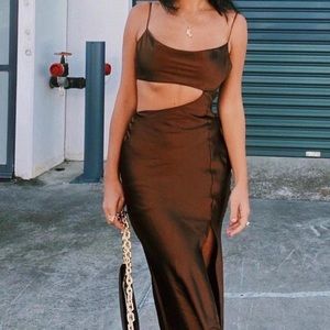 Brown cut out brown maxi dress